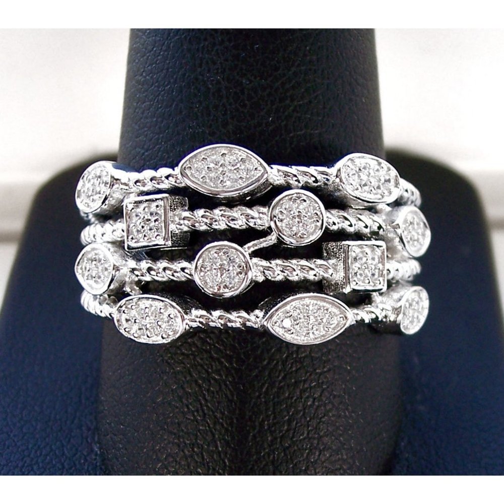 925 STERLING SILVER Unique Multi Shapes Design CZ Band Ring - Picture 3 of 16